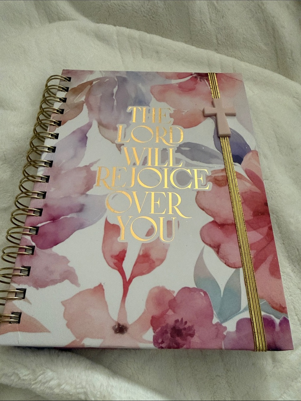 Floral Pink & Gold Inspirational Journal - The Lord Will Rejoice Over You